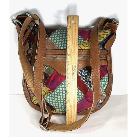 Fossil Slim Leather and Fabric Patchwork Crossbody Shoulder Bag - Picture 11 of 15